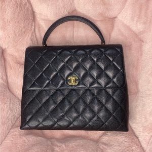 ❤️SOLD❤️ Authentic CHANEL Caviar Top Handle Bag Kelly Black Flap Leather GHW